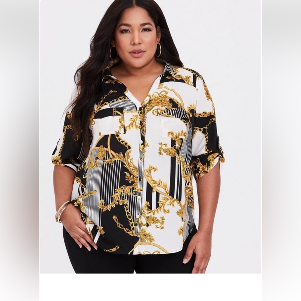 Torrid - Georgette Button-Down Chain Stripe Pullo… - image 1